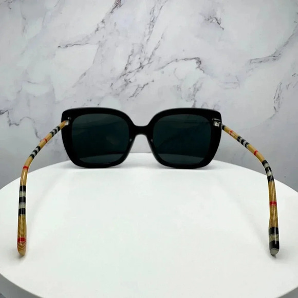 Burberry Sunglasses Black Square Cat Eye Checkered Arm Italy Authentic 54-20-140 - Picture 12 of 16